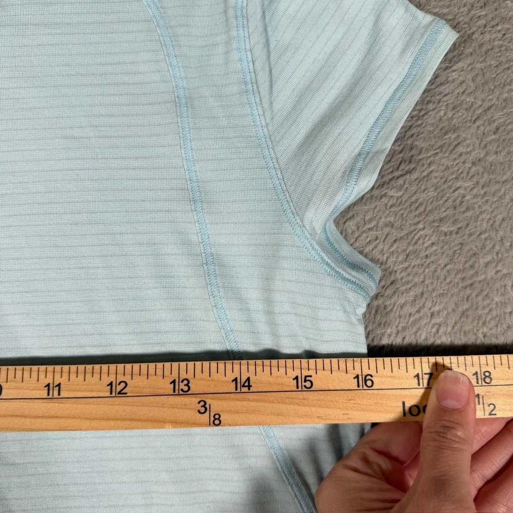 Lululemon‎ Another Mile Shirt Womens 4 Blue Stripe Short Sleeve Crew Running